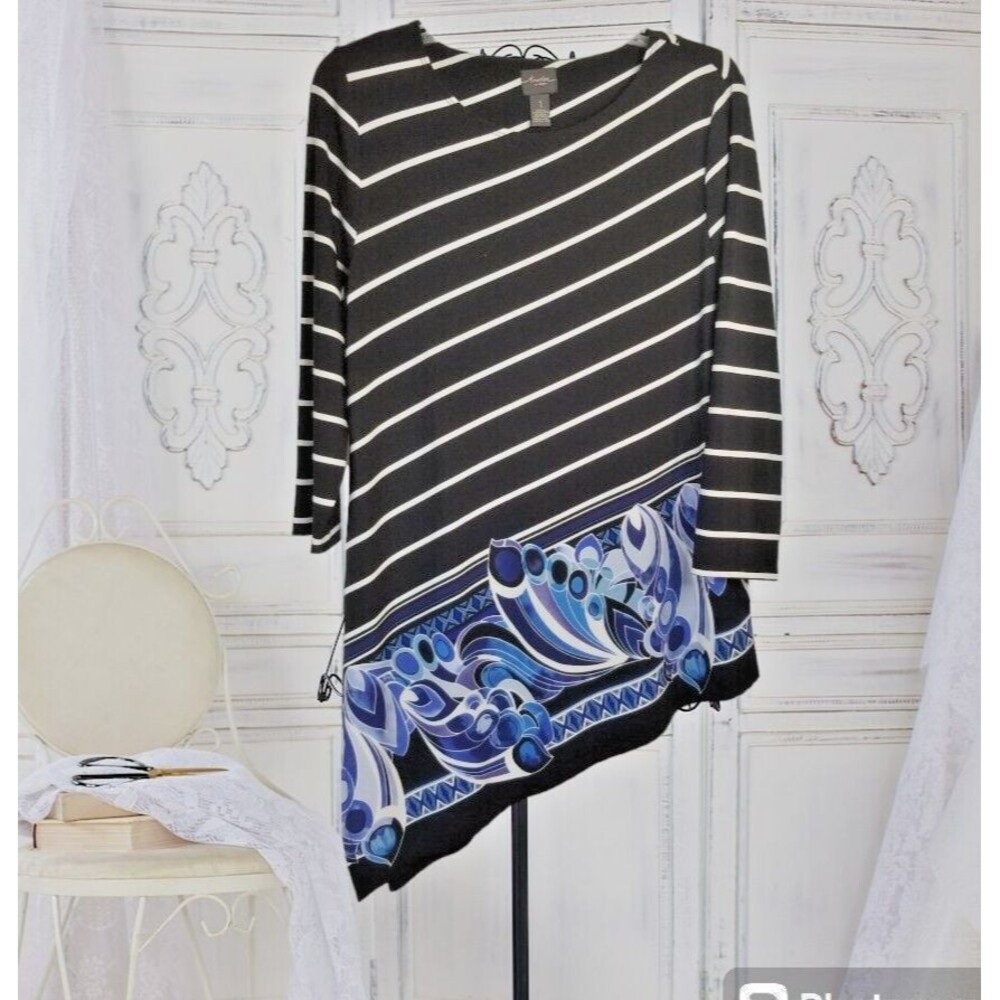 Chico's Travelers Women's Tunic Top Diagonal Stripe Figure Flattering Medium